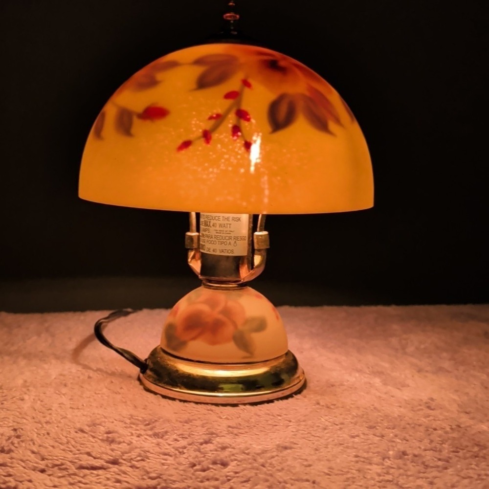 Reverse Painted Accent Table Lamp Floral Garden Touch Sensitive 4 Level 12" X 8" - Picture 7 of 9